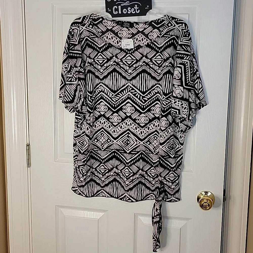 Shannon Ford New York Blouse Black White XL New Short Sleeve